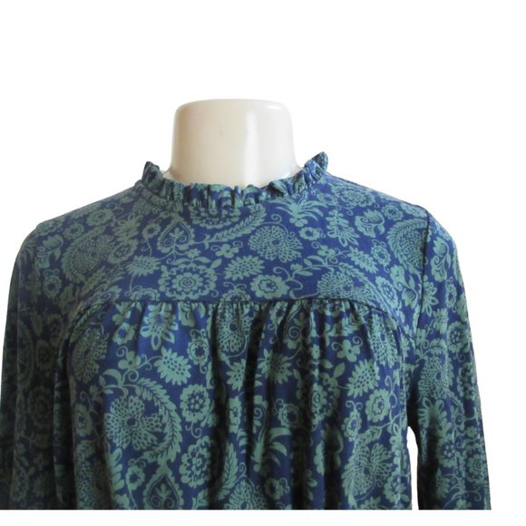 Boden Green & Blue Paisley Long Sleeve Jersey Sheath Dress w Tie Belt in Size 6L - Picture 2 of 6